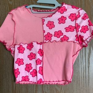 Pink patchwork flower t shirt